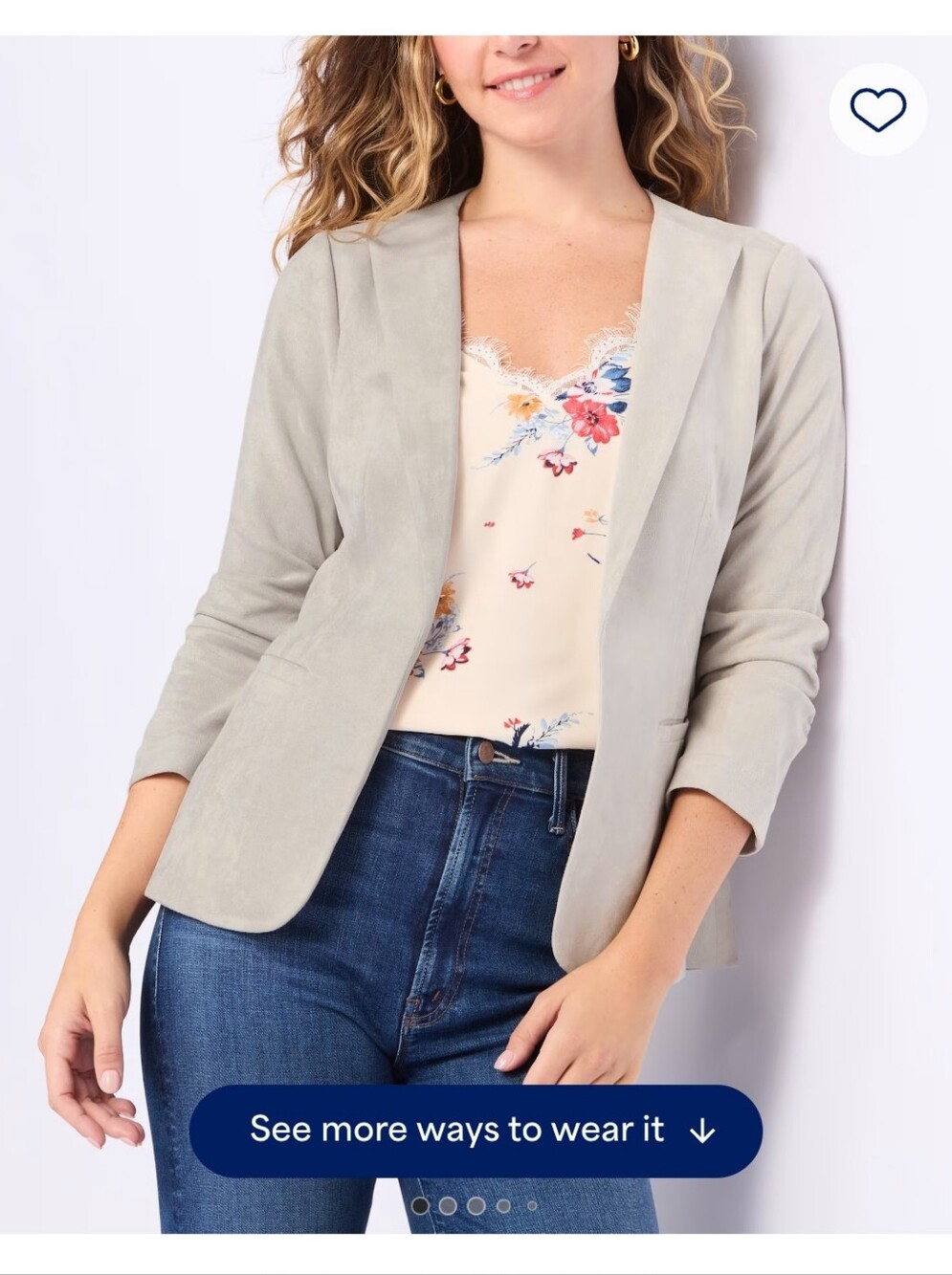 Skies Are Blue Light Gray Open-Front Blazer with Floral Lining